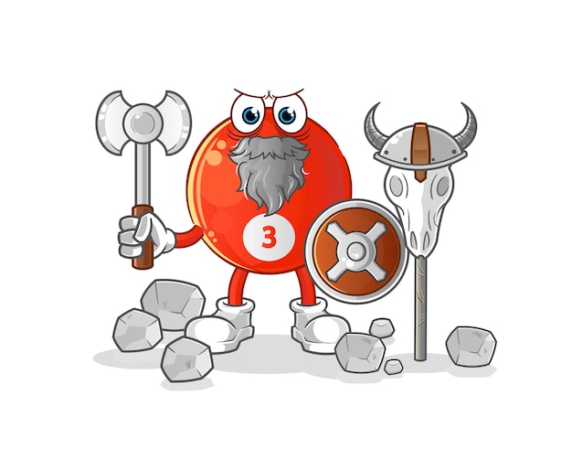 Bola de billar roja vikinga con un vector de caracteres de ilustración de hacha