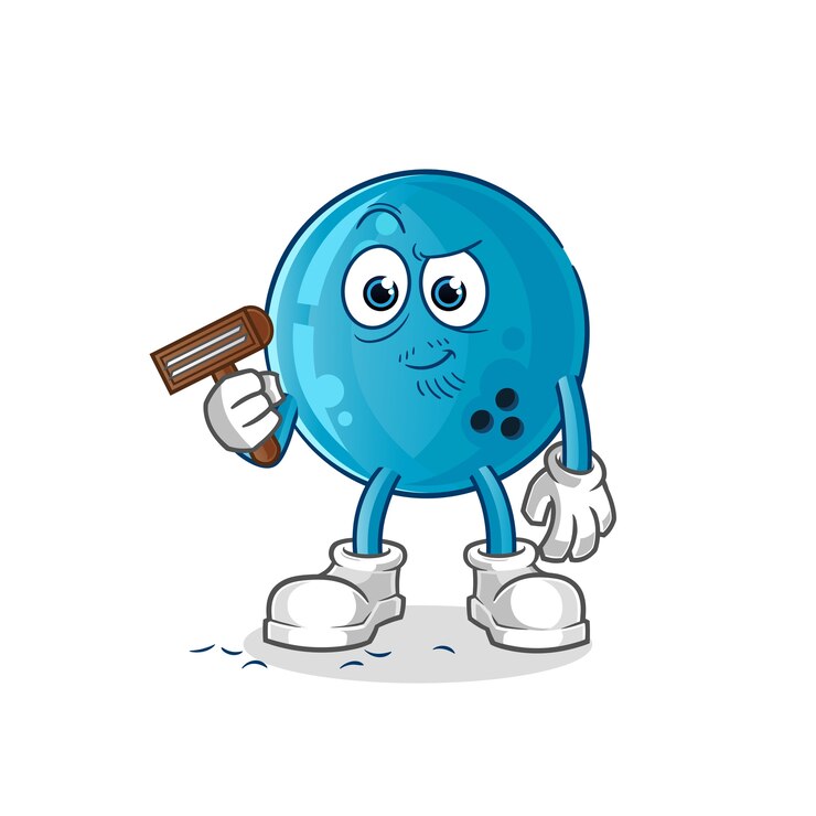 Vector bola de boliche afeitarse el vello facial. personaje animado