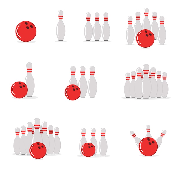 Bola de boliche y bolos. Concepto de juego de pelota.