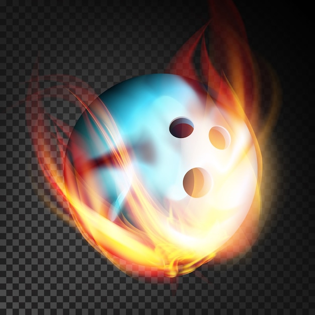 Bola de bowling en fuego vector realista