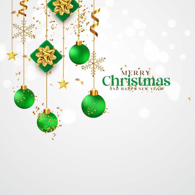 Bola colgante de Feliz Navidad con diseño de cartel de caja de regalos con fondo blanco y efecto bokeh