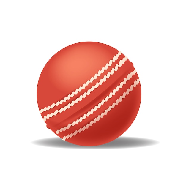 Bola de cricket roja con costuras aisladas en un fondo blanco que evoca conceptos de competencia deportiva