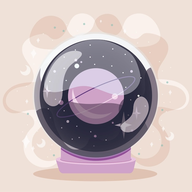 Bola de cristal de color aislada con un símbolo de planeta Ilustración vectorial