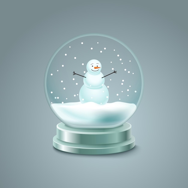 Bola de cristal con la ilustración de vector de muñeco de nieve. ilustración de bola de nieve de navidad