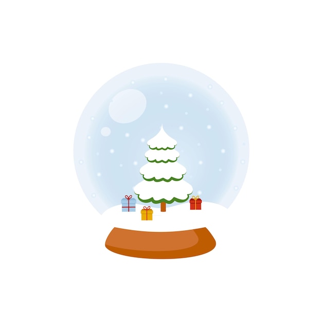 Bola de cristal mágica con árbol de navidad y regalos. decoración del árbol de navidad.