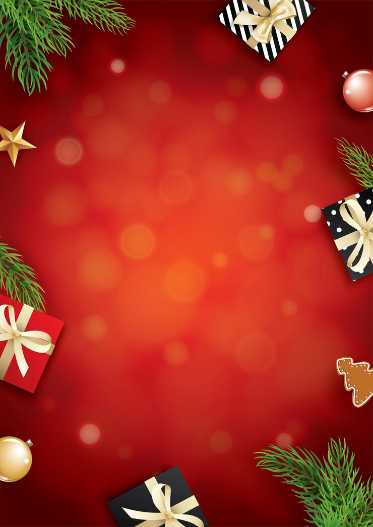 Vector bola de cristal de navidad y caja de regalo fondo rojo con espacio para texto