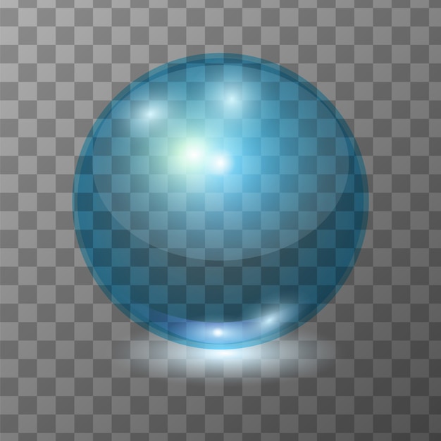 Bola de cristal transparente azul realista, esfera de brillo o burbuja de sopa