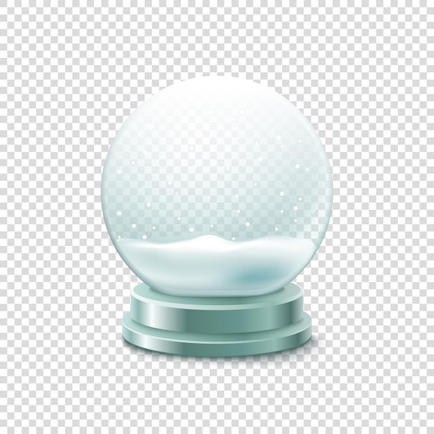 Bola de cristal transparente con ilustración de vector de nieve. Ilustración de bola de nieve de navidad