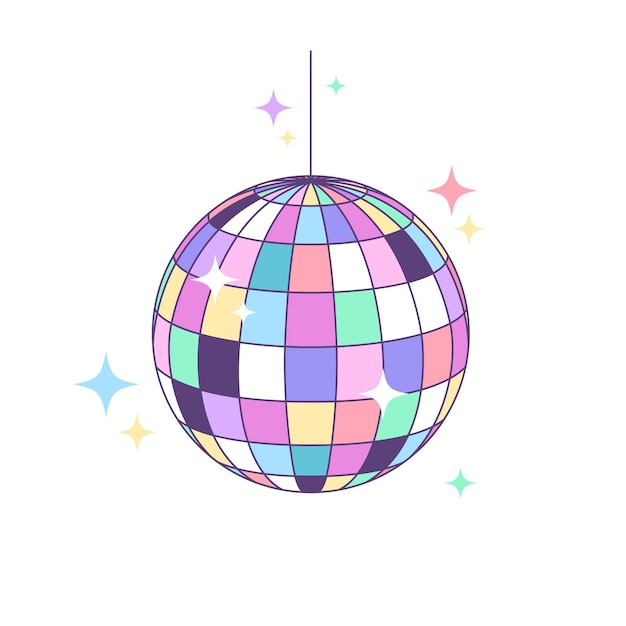 Bola de discoteca brillante bola de espejo música dibujo al estilo de dibujos animados