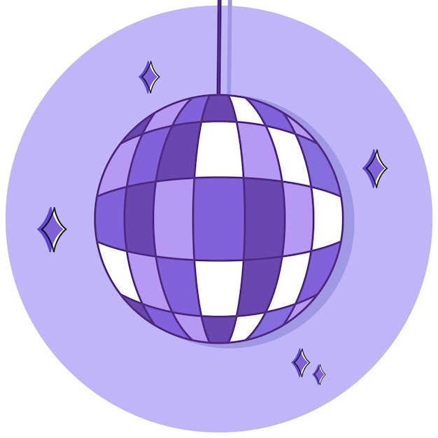 Bola de discoteca brillante y brillante en colores púrpura Ilustración vectorial