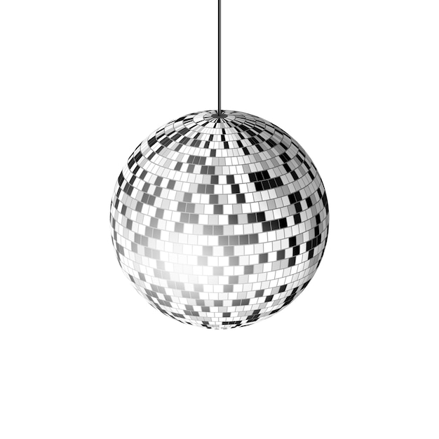 Vector bola de discoteca con rayos de luz sobre fondo blanco, ilustración.