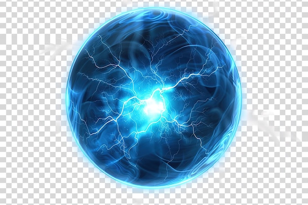 Bola eléctrica con descarga de energía azul golpea el rayo redondo o el trueno círculo plasmático