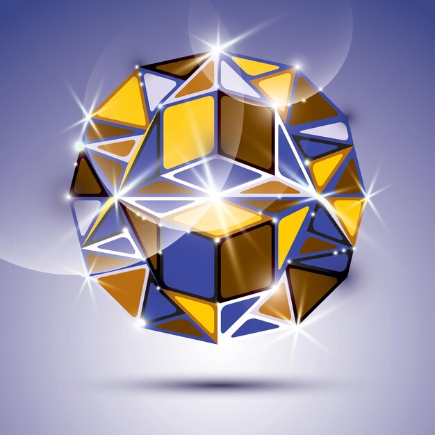 Bola de espejo brillante 3D aislada sobre fondo violeta. Vector fractal deslumbrante ilustración abstracta - joya eps10. tema de gala. Fantástico objeto caleidoscopio con figuras geométricas.
