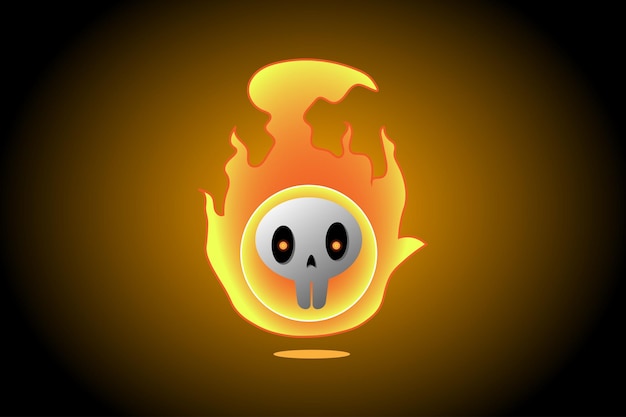 Bola de fuego ardiente 3d con diseño de personaje de mascota de cara de calavera