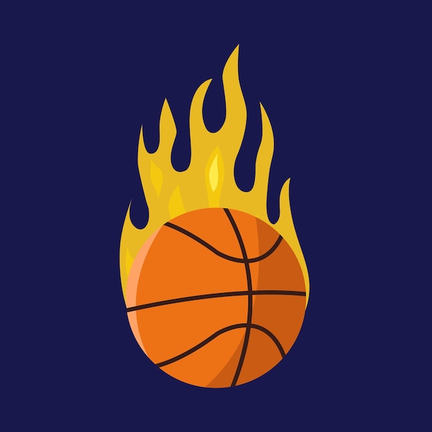 Bola de fuego de baloncesto sobre fondo azul oscuro Ilustración vectorial en estilo de dibujos animados