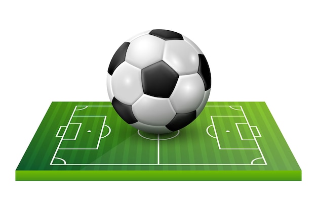 Bola de fútbol en un campo de fútbol Vector 3D clipart aislado en fondo blanco