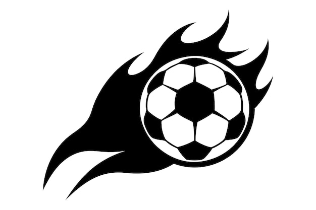 Bola de fútbol en llamas icona de silueta aislada en fondo blanco