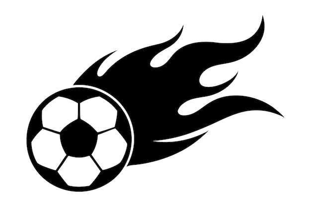 Bola de fútbol en llamas icona de silueta aislada en fondo blanco