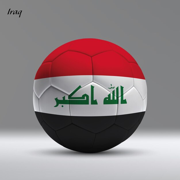 Vector bola de fútbol realista en 3d con bandera de irak en el fondo del estudio plantilla de bandera de fútbol