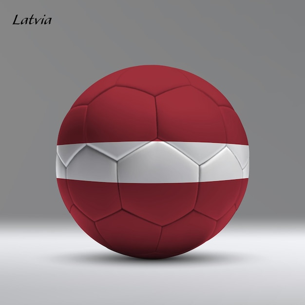 Vector bola de fútbol realista en 3d con bandera de letonia en el fondo del estudio plantilla de bandera de fútbol