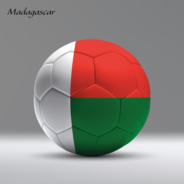 Bola de fútbol realista en 3D con bandera de Madagascar en el fondo del estudio Plantilla de bandera de fútbol
