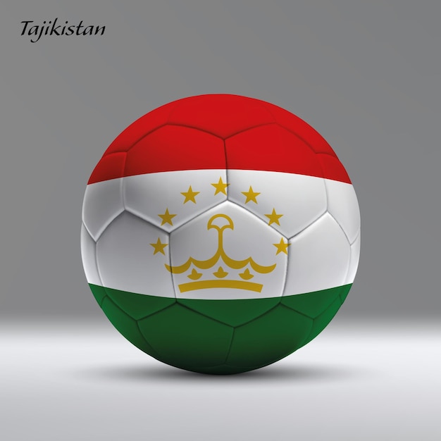 Vector bola de fútbol realista en 3d con la bandera de tayikistán en el fondo del estudio plantilla de bandera de fútbol