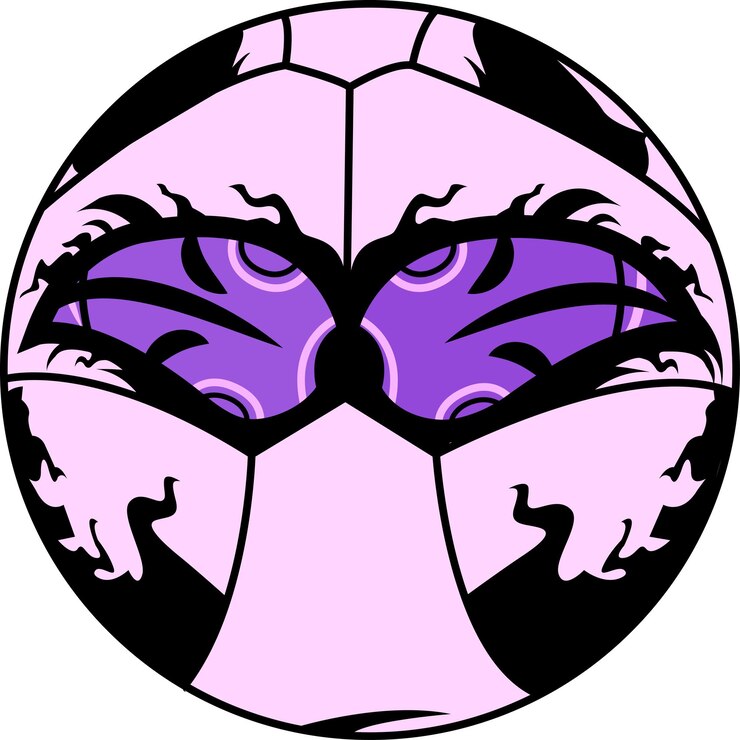 Vector bola de fútbol vectorial de diseño gráfico en negro y púrpura de recursos deportivos competitivos de colores de neón