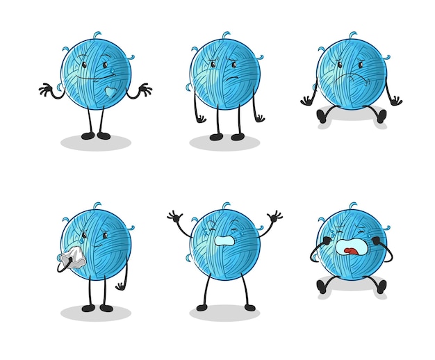 Bola de hilo personaje de grupo triste. vector de mascota de dibujos animados