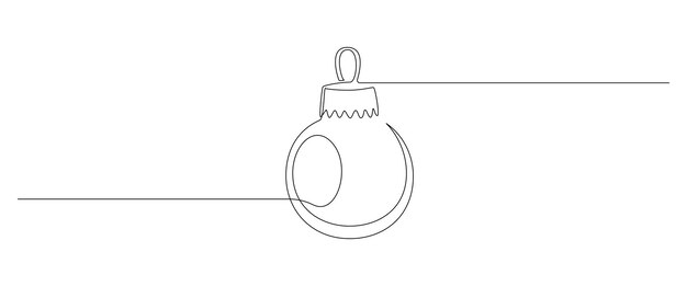 Bola de juguete de árbol de Navidad en un dibujo de línea continua Contorno de adorno festivo en estilo lineal simple Plantilla para logotipo de marca de cubierta de tarjeta en trazo editable Ilustración de vector de Doodle