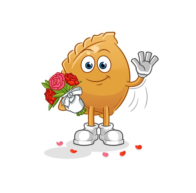 Bola de masa hervida con mascota de ramo. vector de dibujos animados