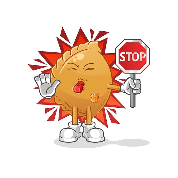 Bola de masa hervida con señal de stop. vector de mascota de dibujos animados