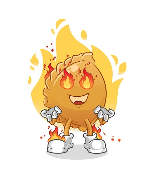 Bola de masa hervida en vector de dibujos animados de mascota de fuego