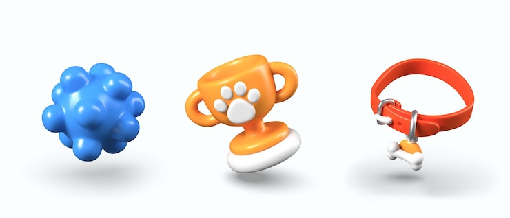 Vector bola de masaje azul oro collar de taza con impresión de pata con colgante conjunto de modelos realistas