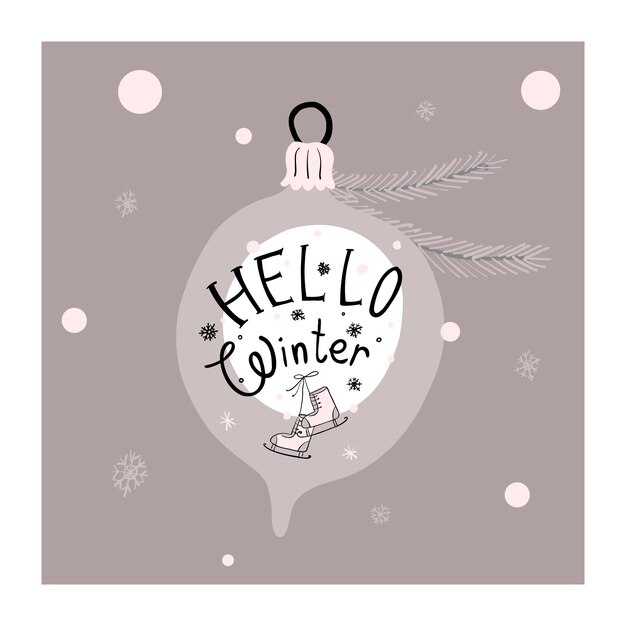 Bola de Navidad de árbol de pieles. Juguete de invierno. Decoración rosa pastel de año nuevo sobre fondo gris. Saludo