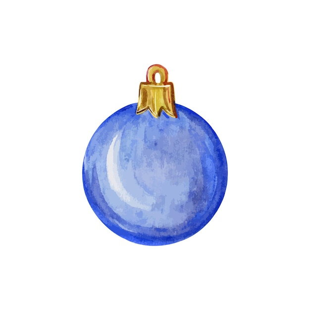 Bola de Navidad azul sobre un fondo blanco Decoración de árboles de Navidad Ilustración acuarela