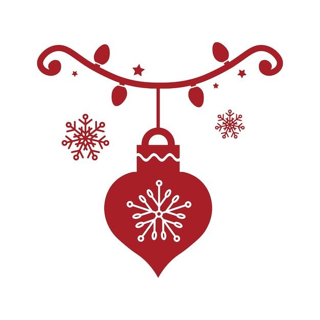 Bola de Navidad colgando con diseño de ilustración de vector de icono aislado de copos de nieve