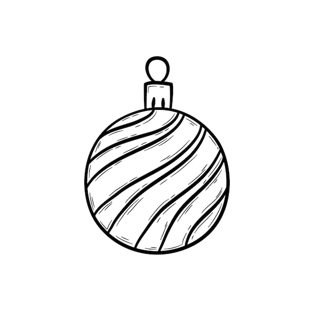 Bola de navidad dibujada a mano. Juguete de árbol de vacaciones, decoración navideña. Elemento vectorial en estilo garabato.