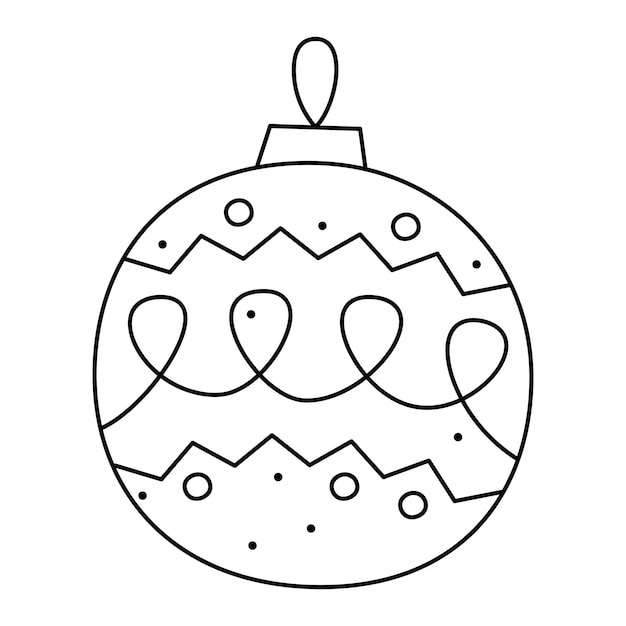 Bola de Navidad Doodle con círculos y ondas de patrón en zigzag Ilustración de clipart blanco y negro vectorial
