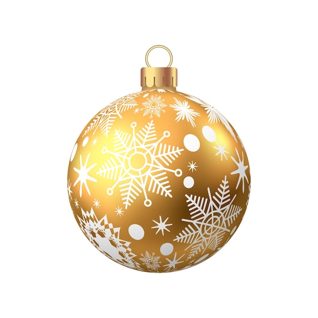 Bola de Navidad dorada con patrón aislado sobre fondo blanco. Decoración del árbol de Navidad. Adorno de oro de vector.