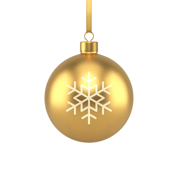 Bola de Navidad metálica de oro de lujo con copo de nieve dorado y cuerda para colgar ilustración vectorial