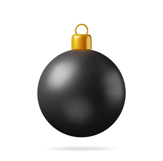 Bola de Navidad negra 3D con abrazadera dorada renderizado aislado vidrio árbol de Navidad juguete feliz año nuevo decoración feliz Navidad vacaciones año nuevo y celebración de Navidad ilustración vectorial realista