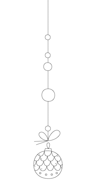 Bola de Navidad con un patrón como un cono de pino y círculos Ilustración de clipart en blanco y negro