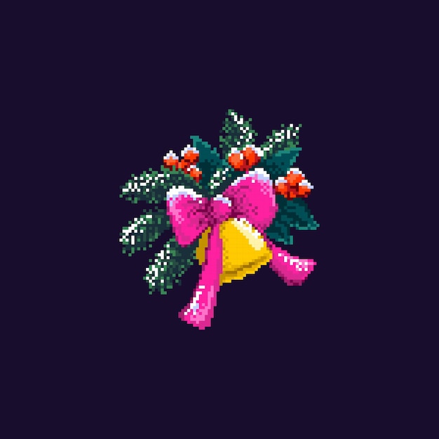 Bola de navidad de pixel art con abetos de lazo rosa y bayas de acebo composición de navidad y año nuevo