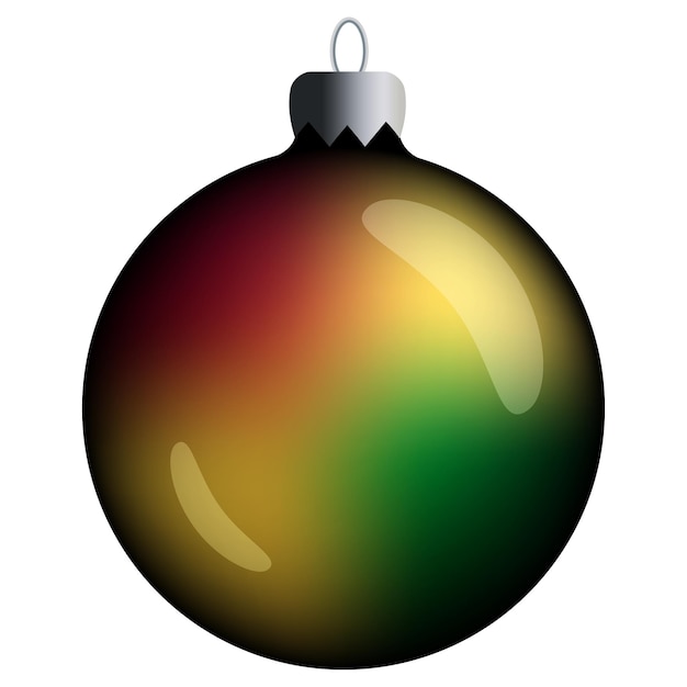 Bola de Navidad redonda realista con gradiente colorido y llamaradas aisladas sobre un fondo blanco