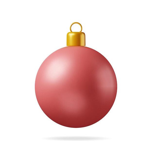 Bola de Navidad Roja 3D con pinza dorada Renderizado de vidrio aislado Árbol de Navidad Juguete Decoración de Feliz Año Nuevo Feliz Navidad Fiestas Año Nuevo y Celebración de Xmas Ilustración vectorial realista