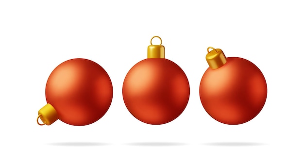 Bola de Navidad Roja 3D con pinza dorada Renderizado de vidrio aislado Árbol de Navidad Juguete Decoración de Feliz Año Nuevo Feliz Navidad Fiestas Año Nuevo y Celebración de Xmas Ilustración vectorial realista