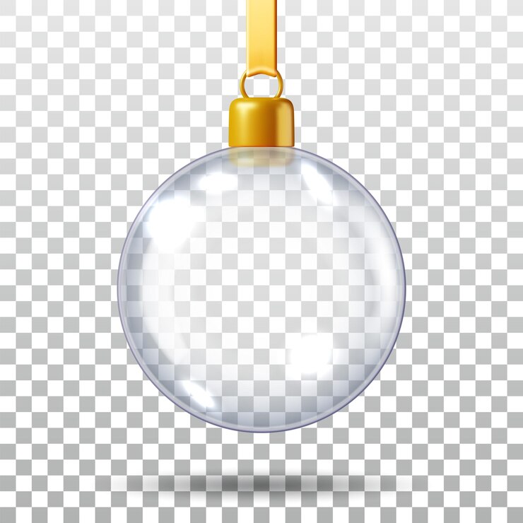 Vector bola de navidad transparente en 3d con pinza dorada