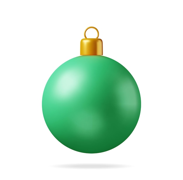Bola de Navidad verde 3D con abrazadera dorada Aislado Render Vidrio Árbol de Navidad Juguete Feliz Año Nuevo Decoración Feliz Navidad Vacaciones Año Nuevo y celebración de Navidad Ilustración vectorial realista