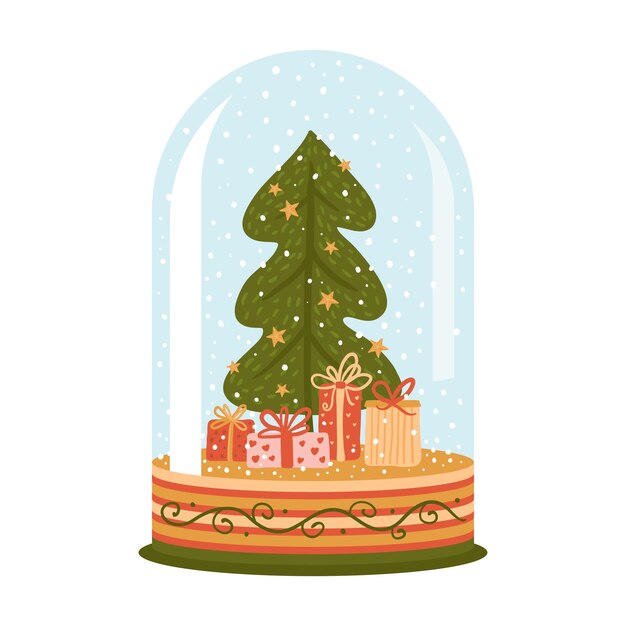 Bola de nieve de cristal y árbol de Navidad verde Bola de nieve de Navidad con árboles