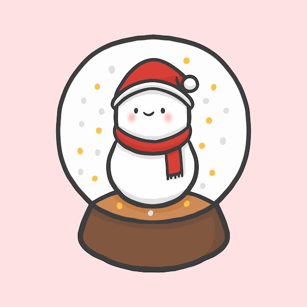 Bola de nieve globo muñeco de nieve mano dibujado vector de estilo de dibujos animados